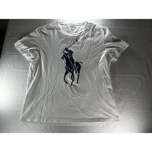 Polo Ralph Lauren Big‎ Pony Graphic Shirt Mens Large White Navy Y2K Cotton